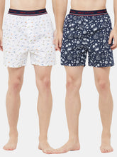 Men's Multicolor, 100% Cotton, Print, Regular Fit, Outer Elastic, Mid Rise, Boxers - Pack of 2