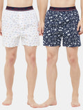 Men's Multicolor, 100% Cotton, Print, Regular Fit, Outer Elastic, Mid Rise, Boxers - Pack of 2