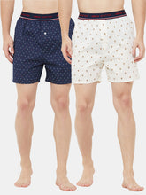 Men's Multicolor, 100% Cotton, Print, Regular Fit, Outer Elastic, Mid Rise, Boxers - Pack of 2
