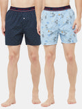 Men's Multicolor, 100% Cotton, Print, Regular Fit, Outer Elastic, Mid Rise, Boxers - Pack of 2