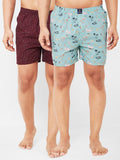 Men's Multicolor, 100% Cotton, Printed, Regular Fit, Inner Elastic, Mid Rise, Boxers - Pack of 2