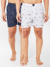 Men's Multicolor, 100% Cotton, Printed, Regular Fit, Inner Elastic, Mid Rise, Boxers - Pack of 2