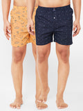 Men's Multicolor, 100% Cotton, Printed, Regular Fit, Inner Elastic, Mid Rise, Boxers - Pack of 2