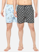 Men's Multicolor, 100% Cotton, Printed, Regular Fit, Inner Elastic, Mid-Rise, Boxers - Pack Of 2