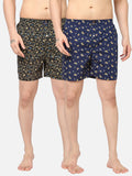 Men's Multicolor, 100% Cotton, Printed, Regular Fit, Inner Elastic, Mid-Rise, Boxers -  Pack Of 2