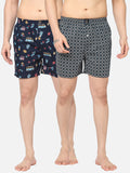 Men's Multicolor, 100% Cotton, Printed, Regular Fit, Inner Elastic, Mid-Rise, Boxers -  Pack Of 2