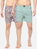 Men's Multicolor, 100% Cotton, Printed, Regular Fit, Inner Elastic, Mid-Rise, Boxers - Pack Of 2