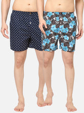 Men's Multicolor, 100% Cotton, Printed, Regular Fit, Inner Elastic, Mid-Rise, Boxers - Pack Of 2
