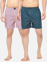Men's Multicolor, 100% Cotton, Printed, Regular Fit, Inner Elastic, Mid-Rise, Boxers - Pack Of 2