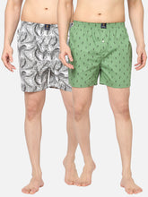 Men's Multicolor, 100% Cotton, Printed, Regular Fit, Inner Elastic, Mid-Rise, Boxers - Pack Of 2