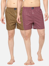 Men's Multicolor, 100% Cotton, Printed, Regular Fit, Inner Elastic, Mid-Rise, Boxers - Pack Of 2
