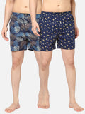 Men's Multicolor, 100% Cotton, Printed, Regular Fit, Inner Elastic, Mid-Rise, Boxers - Pack Of 2