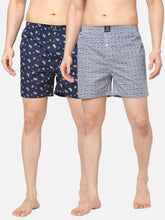 Men's Multicolor, 100% Cotton, Printed, Regular Fit, Inner Elastic, Mid-Rise, Boxers - Pack Of 2