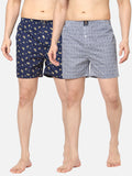 Men's Multicolor, 100% Cotton, Printed, Regular Fit, Inner Elastic, Mid-Rise, Boxers -  Pack Of 2