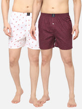 Men's Multicolor, 100% Cotton, Printed, Regular Fit, Inner Elastic, Mid-Rise, Boxers - Pack Of 2
