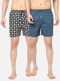 Men's Multicolor, 100% Cotton, Printed, Regular Fit, Inner Elastic, Mid-Rise, Boxers - Pack Of 2