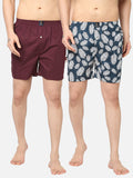 Men's Multicolor, 100% Cotton, Printed, Regular Fit, Inner Elastic, Mid-Rise, Boxers - Pack Of 2
