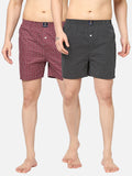 Men's Multicolor, 100% Cotton, Printed, Regular Fit, Inner Elastic, Mid-Rise, Boxers - Pack Of 2