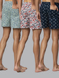 Men's Multicolor, 100% Cotton, Printed, Regular Fit, Inner Elastic, Mid-Rise, Boxers- Pack of 3