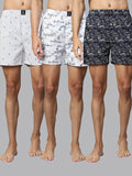 Men's Multicolor, 100% Cotton, Printed, Regular Fit, Inner Elastic, Mid-Rise, Boxers- Pack of 3