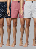 Men's Multicolor, 100% Cotton, Printed, Regular Fit, Inner Elastic, Mid-Rise, Boxers- Pack of 3