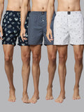 Men's Multicolor, 100% Cotton, Printed, Regular Fit, Inner Elastic, Mid-Rise, Boxers- Pack of 3