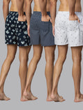 Men's Multicolor, 100% Cotton, Printed, Regular Fit, Inner Elastic, Mid-Rise, Boxers- Pack of 3
