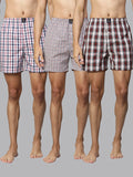 Men's Multicolor, 100% Cotton, Checks, Regular Fit, Inner Elastic, Mid-Rise, Boxers- Pack of 3