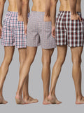 Men's Multicolor, 100% Cotton, Checks, Regular Fit, Inner Elastic, Mid-Rise, Boxers- Pack of 3