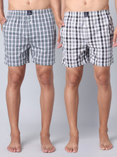 Men's Multicolor, 100% Cotton, Checks, Regular Fit, Inner Elastic, Mid-Rise, Boxers- Pack of 2