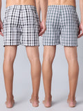 Men's Multicolor, 100% Cotton, Checks, Regular Fit, Inner Elastic, Mid-Rise, Boxers- Pack of 2
