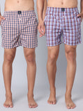 Men's Multicolor, 100% Cotton, Checks, Regular Fit, Inner Elastic, Mid-Rise, Boxers- Pack of 2