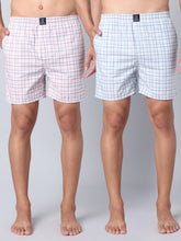 Men's Multicolor, 100% Cotton, Checks, Regular Fit, Inner Elastic, Mid-Rise, Boxers- Pack of 2
