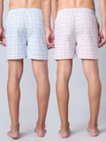 Men's Multicolor, 100% Cotton, Checks, Regular Fit, Inner Elastic, Mid-Rise, Boxers- Pack of 2