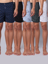 Men's Multicolor, 100% Cotton, Printed, Regular Fit, Inner Elastic, Mid-Rise, Boxers- Pack of 5