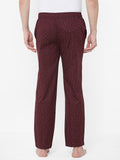 Men's Printeded, Wine, 100% Cotton, Regular Fit, Elasticated, Waistband, Pyjama With Side Pockets