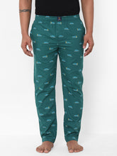 Men's Printed, Green, Cotton, Printed, Elasticated, Waistband, Pyjama With Side Pockets