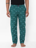 Men's Printed, Green, Cotton, Printed, Elasticated, Waistband, Pyjama  With Side Pockets