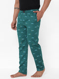 Men's Printed, Green, Cotton, Printed, Elasticated, Waistband, Pyjama  With Side Pockets