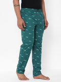 Men's Printed, Green, Cotton, Printed, Elasticated, Waistband, Pyjama  With Side Pockets