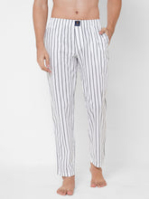 Men's Striped, White, Cotton, Cotton, Elasticated, Waistband, Pyjama With Side Pockets