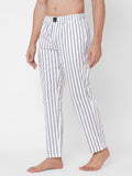 Men's Striped, White, Cotton, Cotton, Elasticated, Waistband, Pyjama  With Side Pockets