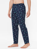 Men's Printed, Navy, Cotton, Regular Fit, Elasticated, Waistband, Pyjama With Side Pockets