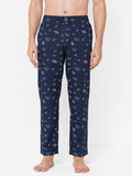 Men's Printed, Navy, Cotton, Regular Fit, Elasticated, Waistband, Pyjama With Side Pockets