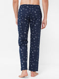 Men's Printed, Navy, Cotton, Regular Fit, Elasticated, Waistband, Pyjama With Side Pockets