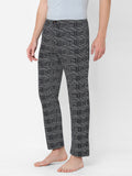 Men's Printed, Black, Cotton, Regular Fit, Elasticated, Waistband, Pyjama  With Side Pockets