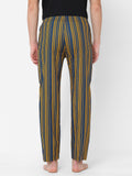 Men's Striped, Yellow, Cotton, Regular Fit, Elasticated, Waistband, Pyjama With Side Pockets