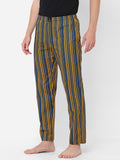 Men's Striped, Yellow, Cotton, Regular Fit, Elasticated, Waistband, Pyjama With Side Pockets