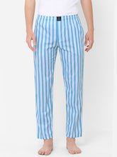 Men's Striped, Blue, Cotton, Regular Fit, Elasticated, Waistband, Pyjama With Side Pockets