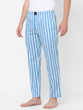 Men's Striped, Blue, Cotton, Regular Fit, Elasticated, Waistband, Pyjama  With Side Pockets